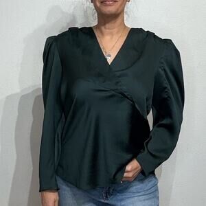 Express Green Long Sleeve Faux Wrap Blouse Sz L
